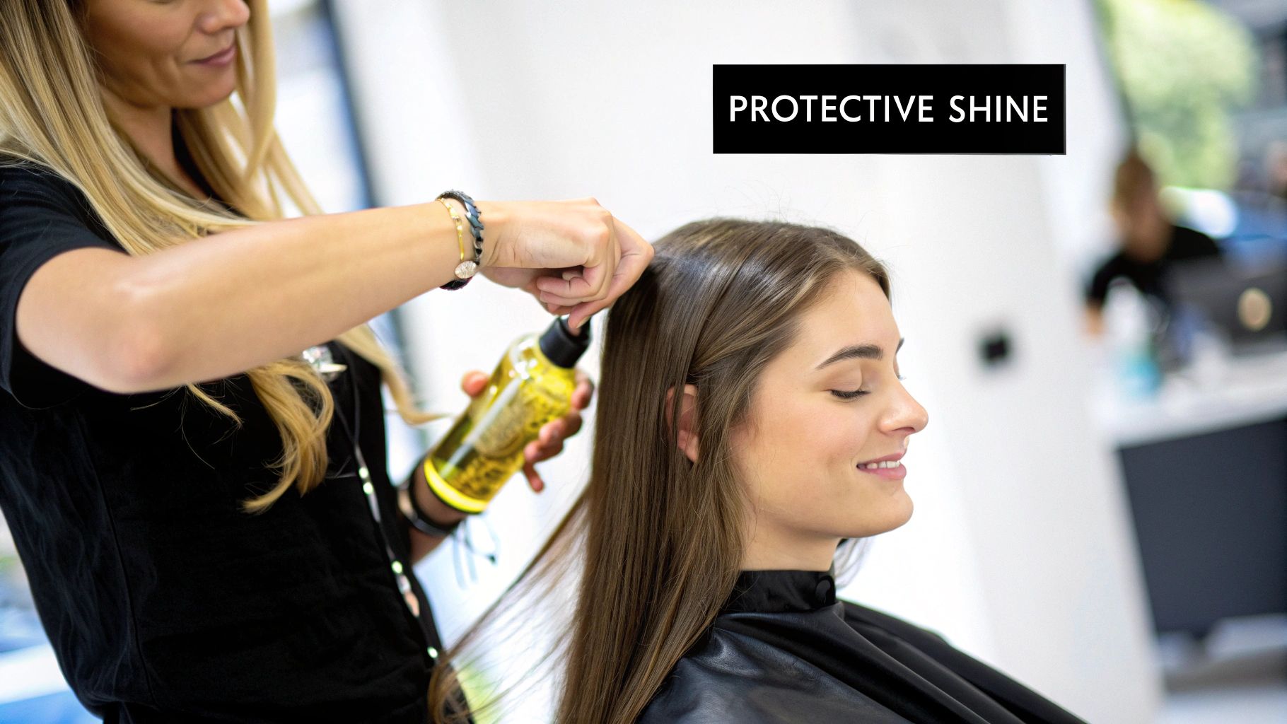 Close-up of a Moroccanoil product being applied to hair