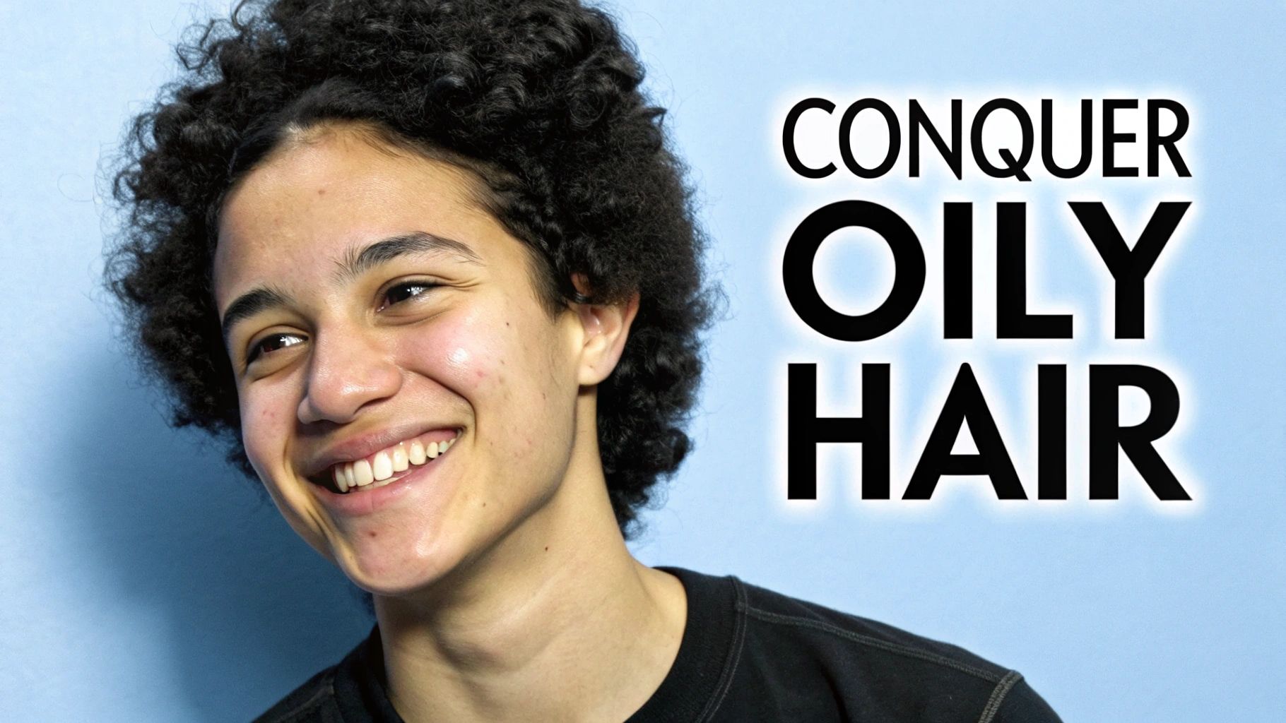 Woman with healthy, balanced hair, free from excessive oil.