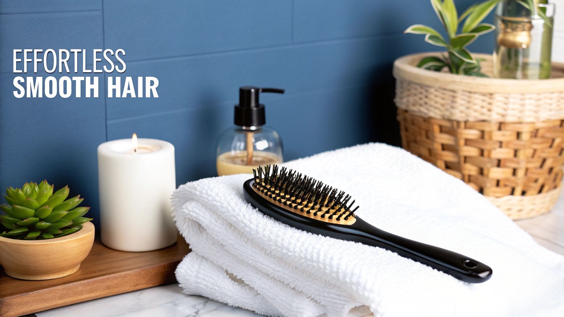 A woman with beautifully smooth, shiny hair smiling after a treatment.