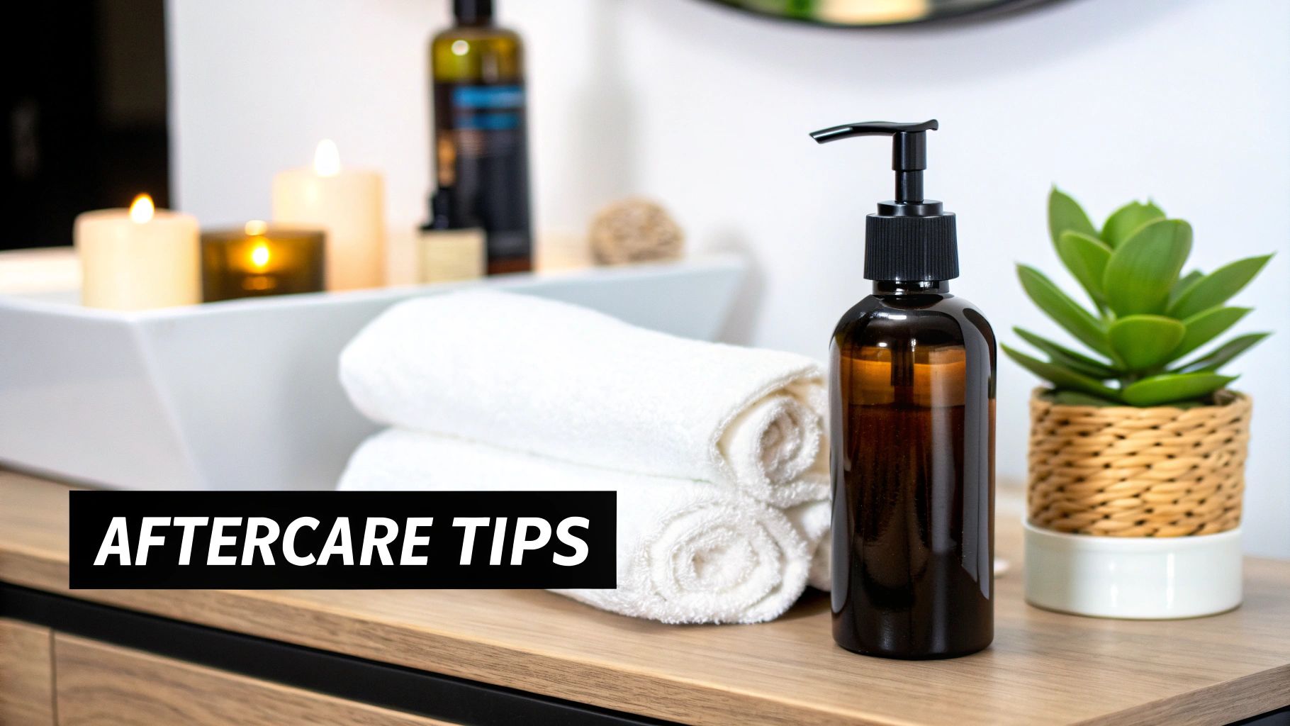 Woman with freshly styled hair looking in a mirror