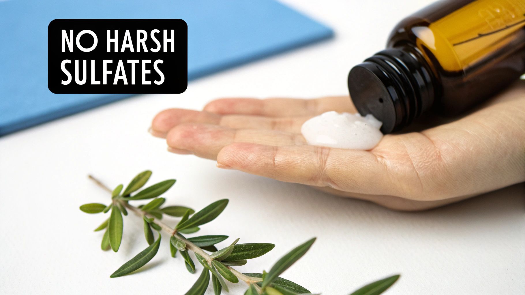 A foamy lather of shampoo in someone's hands.