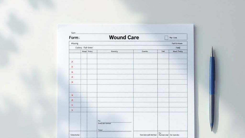 A healthcare professional using a tablet for digital wound care documentation