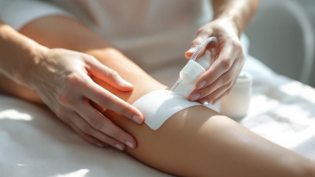 A common setup for negative pressure wound therapy, showing the dressing connected to a portable pump.