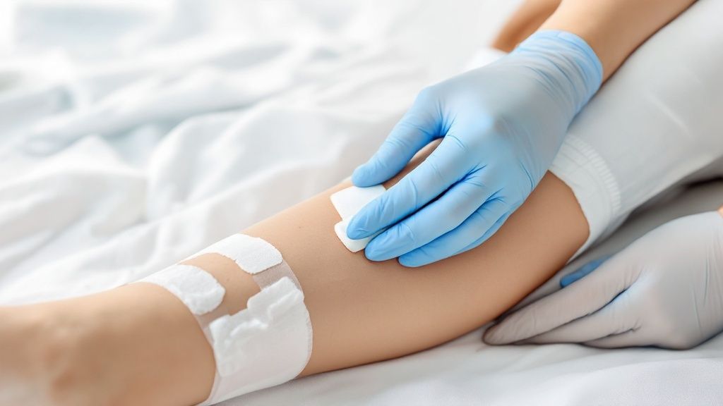 A patient undergoing negative pressure wound therapy.