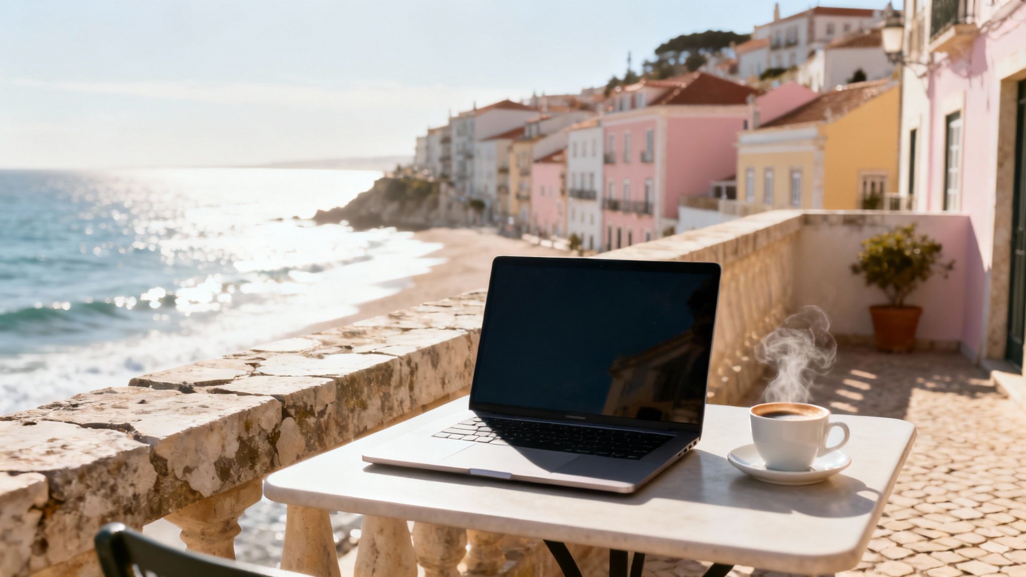 A scenic view of Lisbon, Portugal with its colorful buildings and trams.