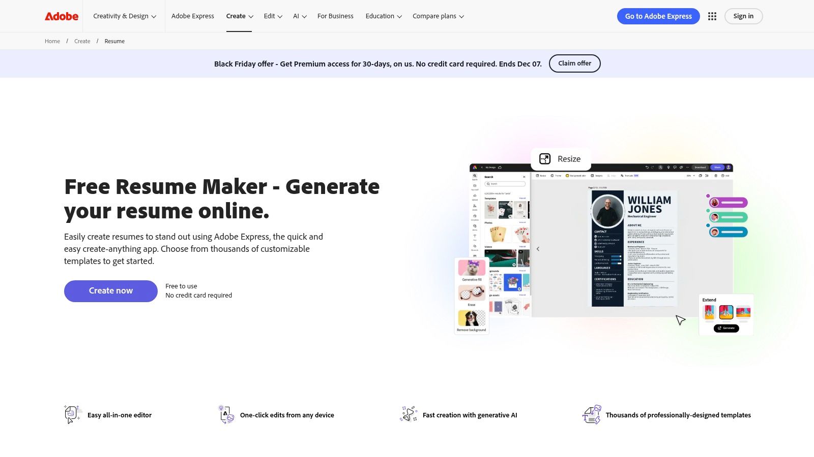Adobe Express – Free Online Resume Maker