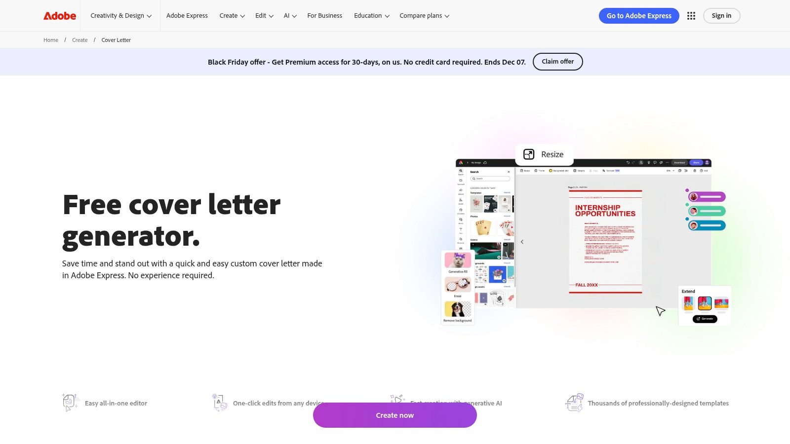 Adobe Express (Cover Letter Generator)