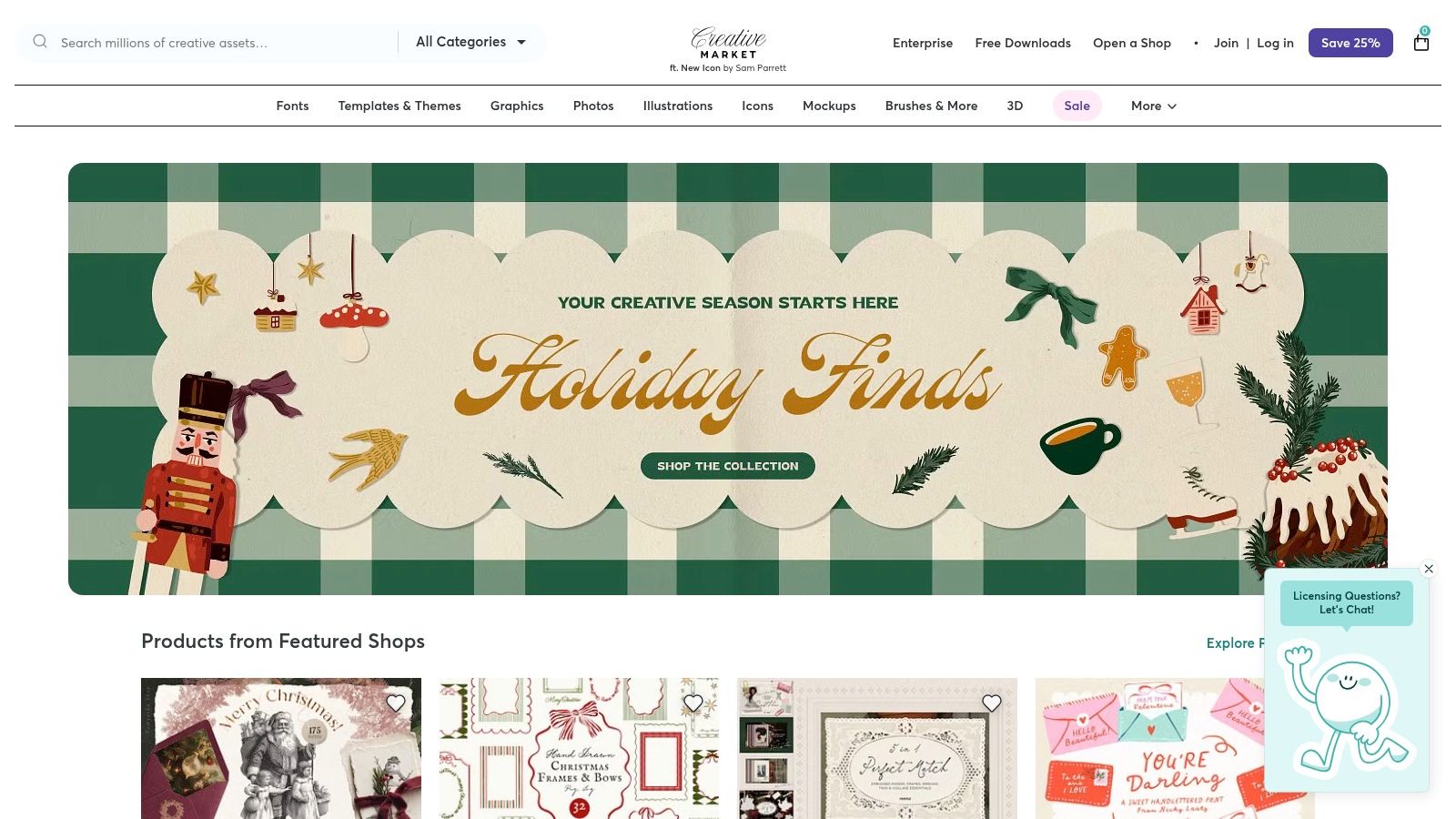 A screenshot of the Creative Market website displaying a variety of professionally designed resume templates.