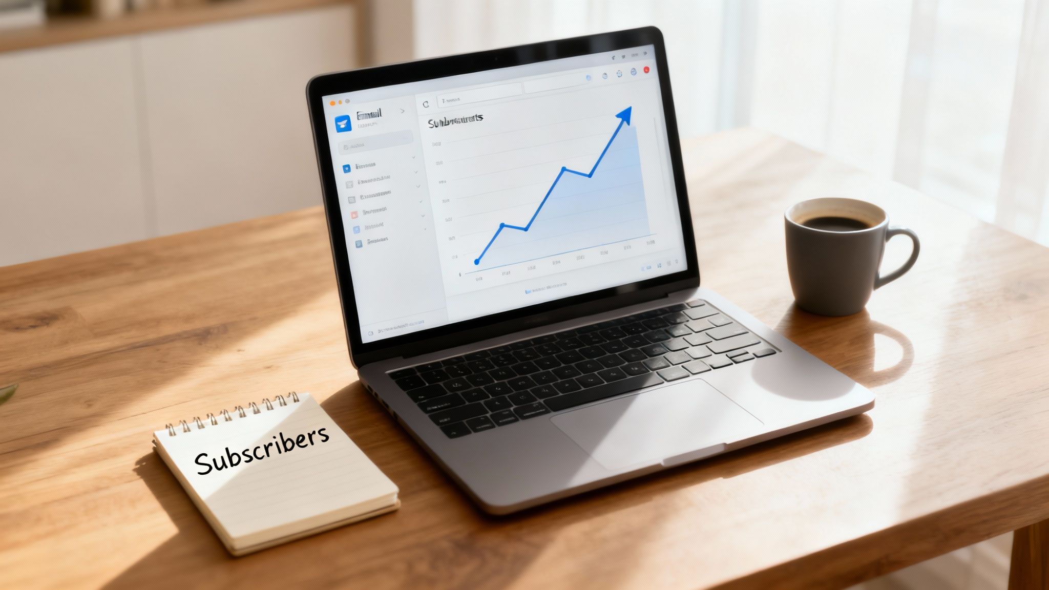 A person working on a laptop with charts and graphs in the background, symbolizing email marketing growth.