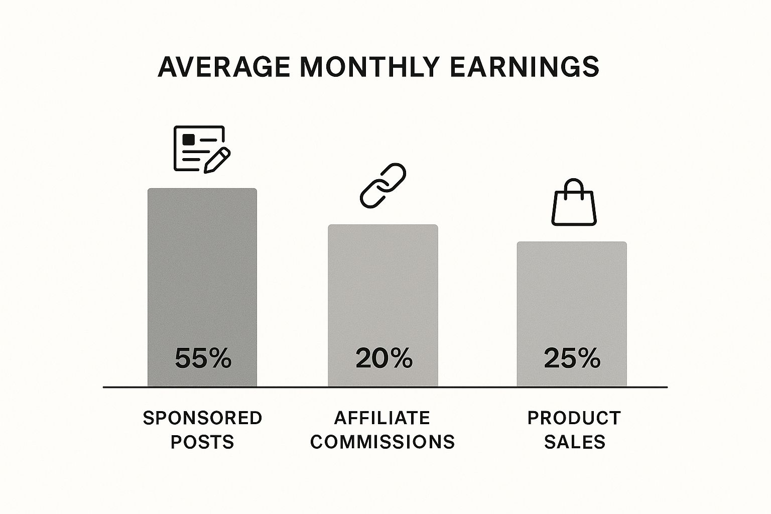 Infographic comparing average monthly earnings from sponsored posts, affiliate commissions, and product sales on Instagram.