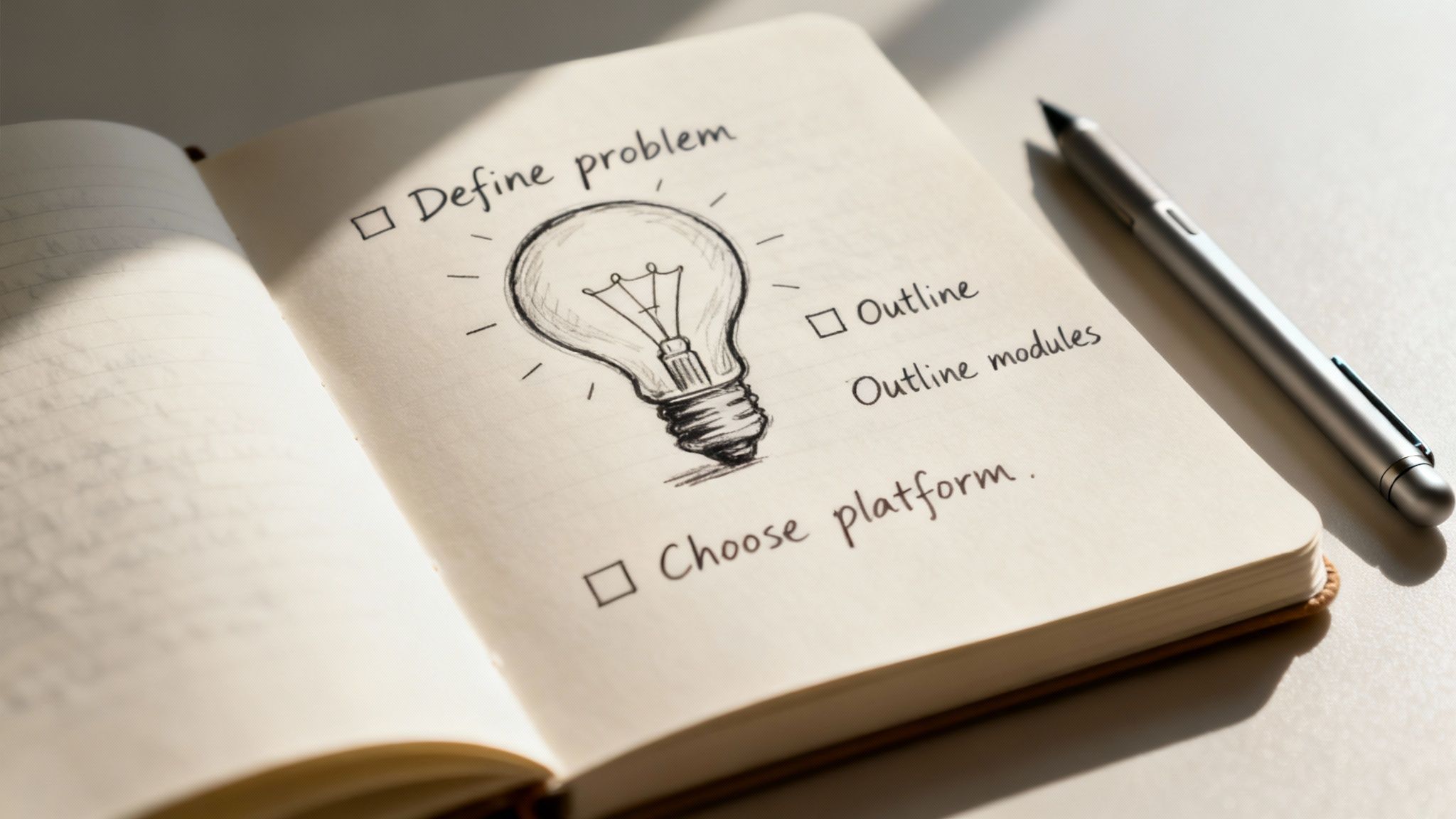 A digital product creation process shown on a whiteboard, with sticky notes and diagrams illustrating concepts.