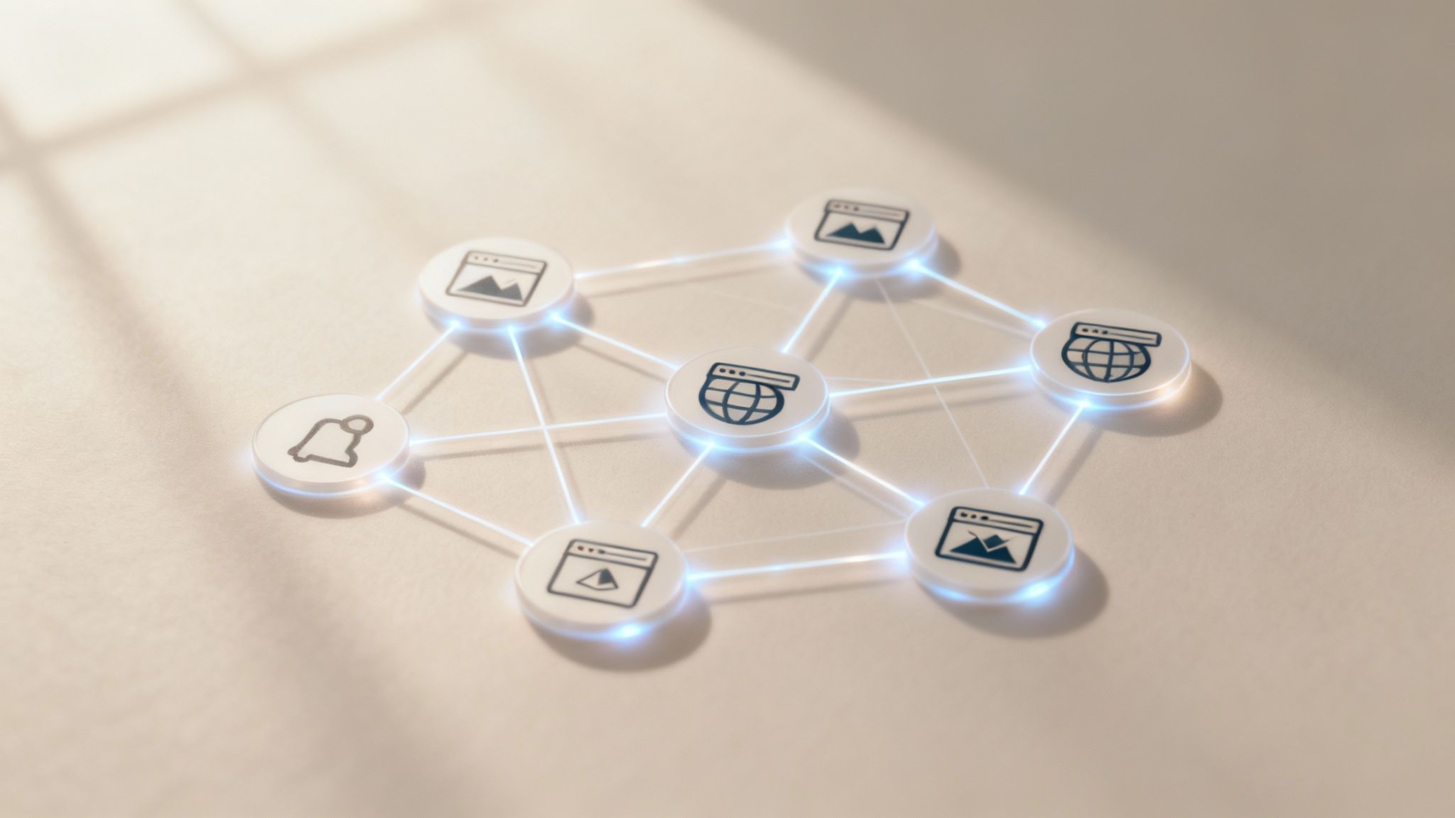 A network of interconnected nodes on a screen, representing a backlink network.