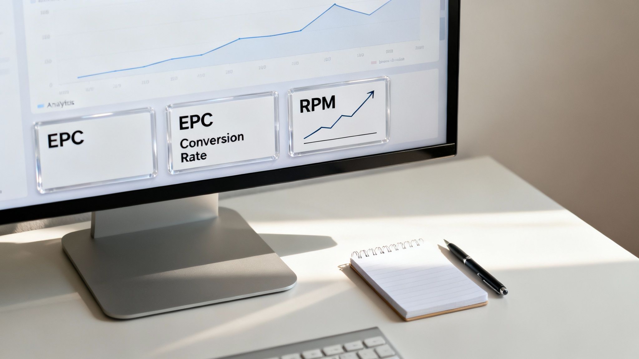 A dashboard showing key affiliate marketing metrics like EPC and conversion rate.