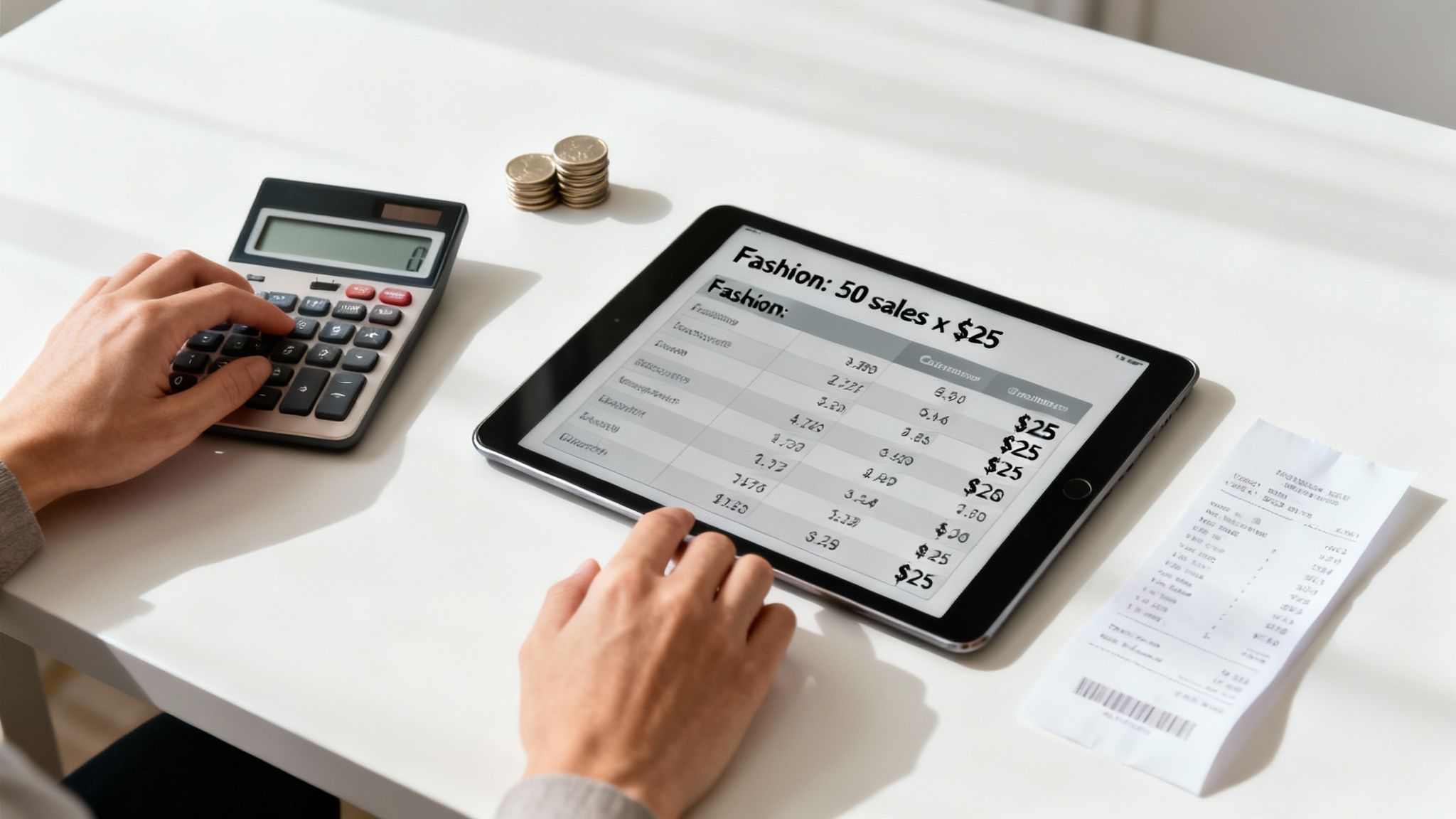 A person holding a phone with a Temu affiliate dashboard on screen, surrounded by small icons representing money and products.
