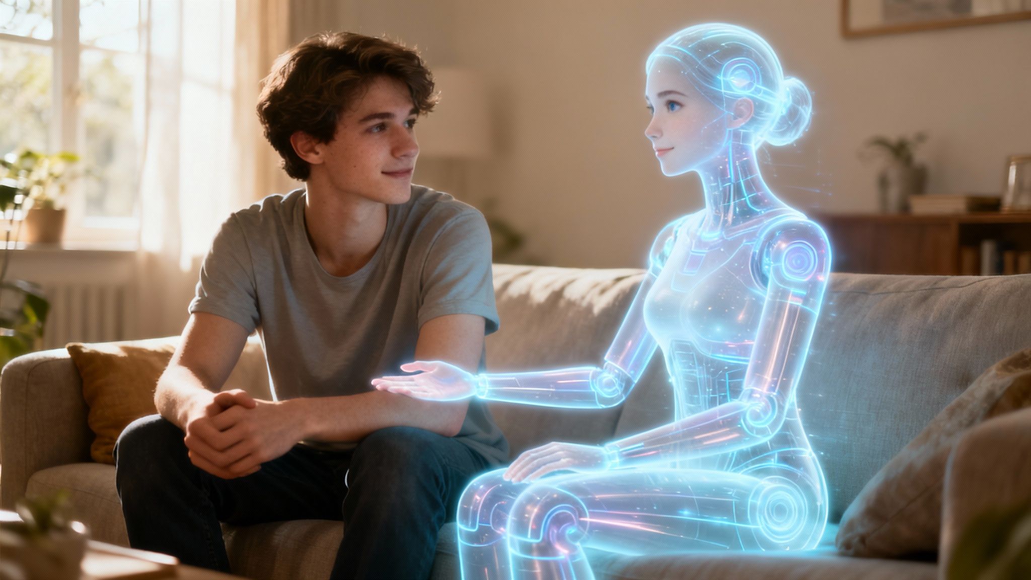 A person interacting with an AI companion on their phone