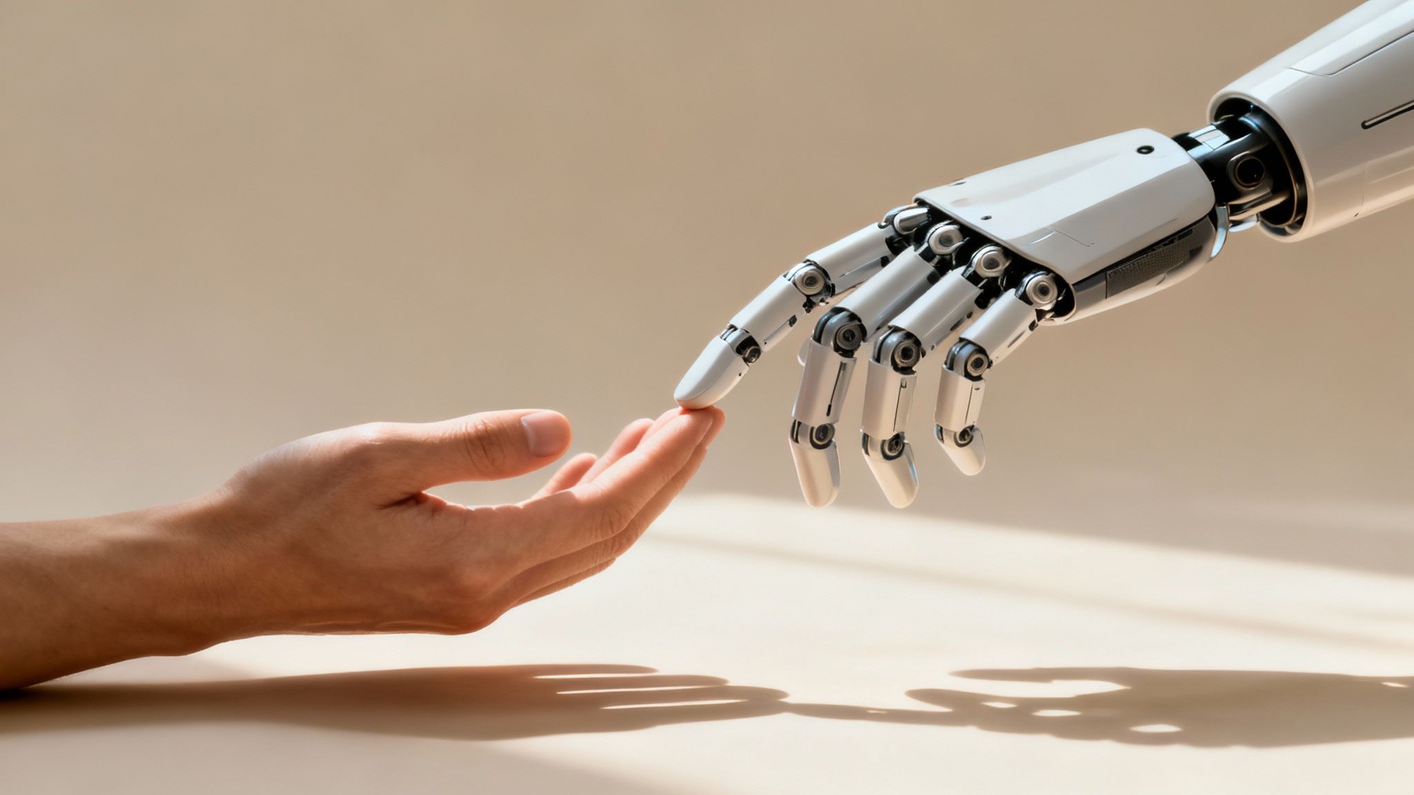 An AI with glowing neural pathways showing emotional expressions like joy and empathy.