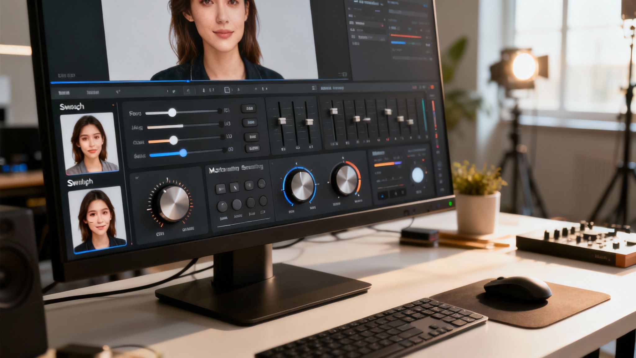 A user interface showing advanced settings for avatar customization in an AI video generator.