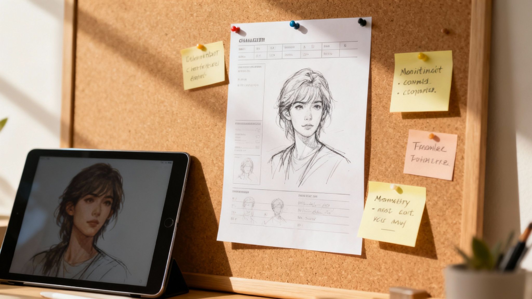 A detailed character sheet for an AI roleplay persona, showing traits and backstory.