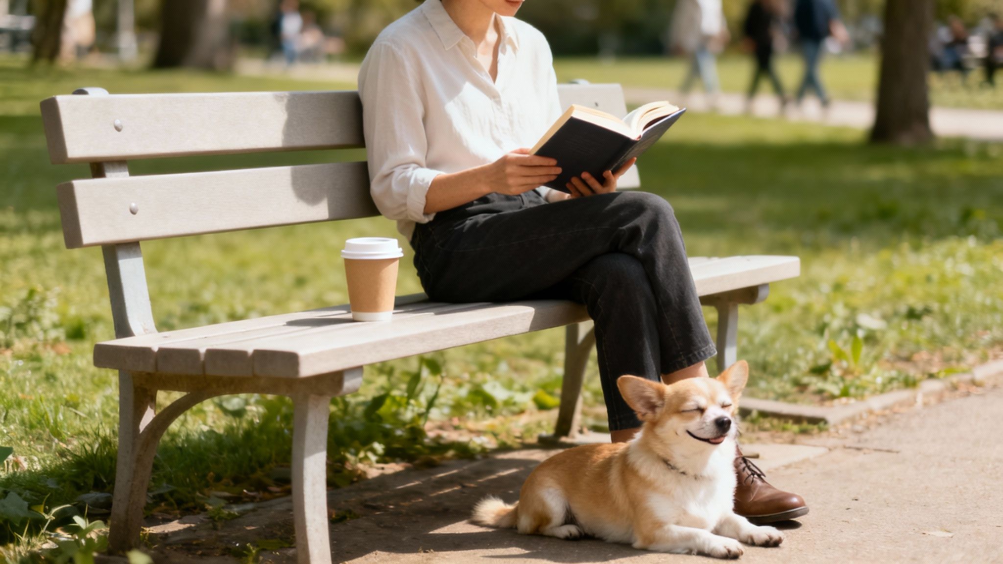 A person smiling while buying coffee, making a brief connection with the barista.