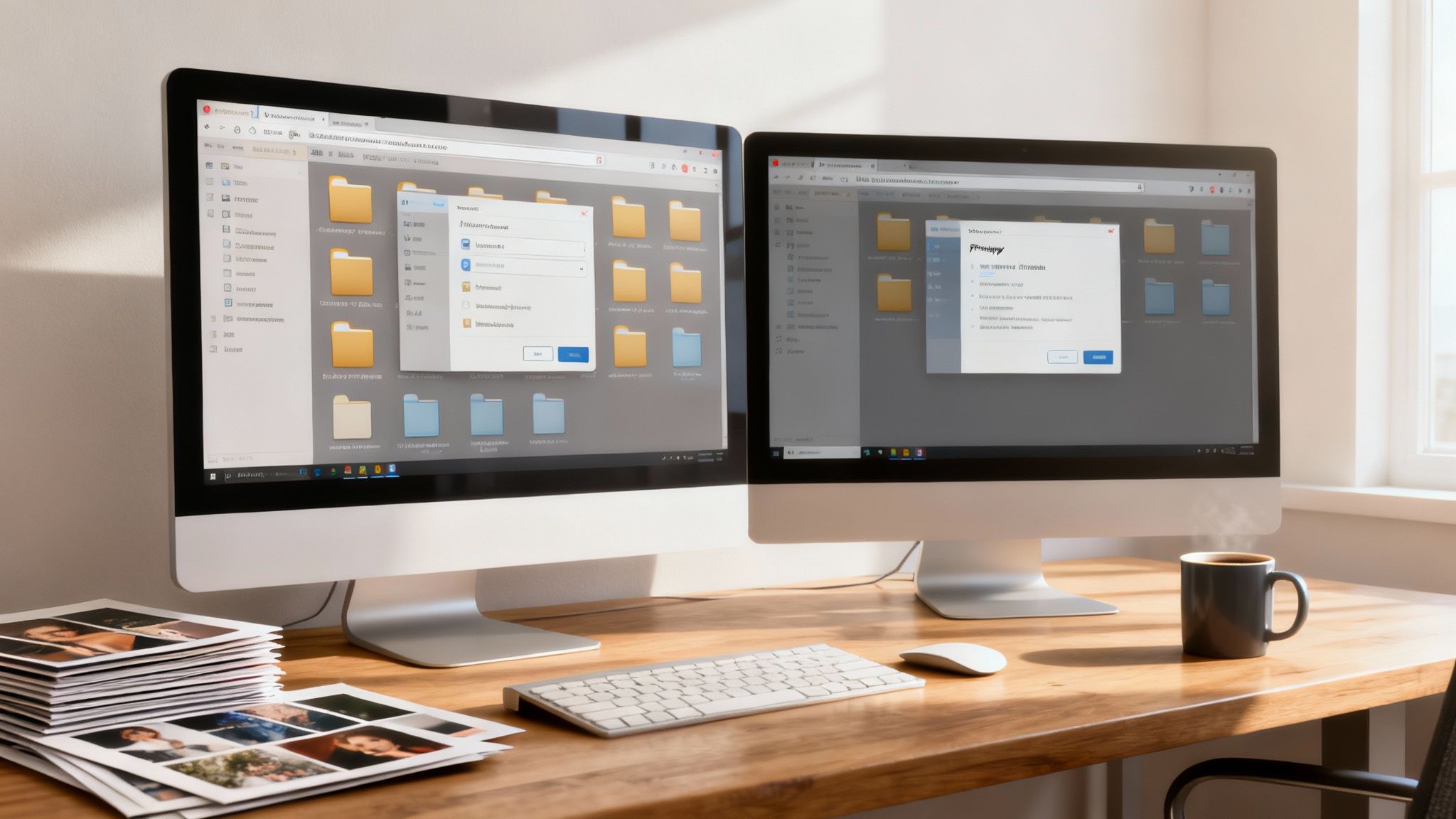 A well-organized digital workspace with folders for AI projects, reference images, and final video outputs.