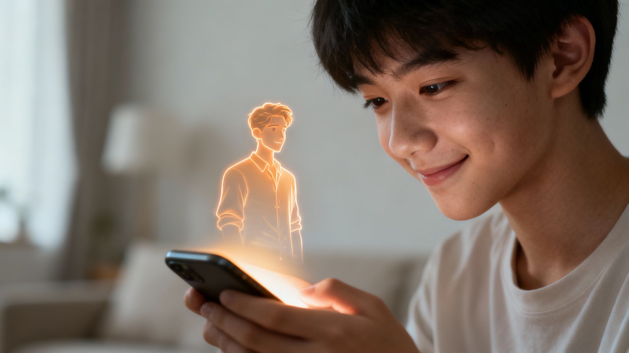 A digital illustration of two hands, one human and one robotic, holding a glowing heart shape, symbolizing the connection between humans and AI.