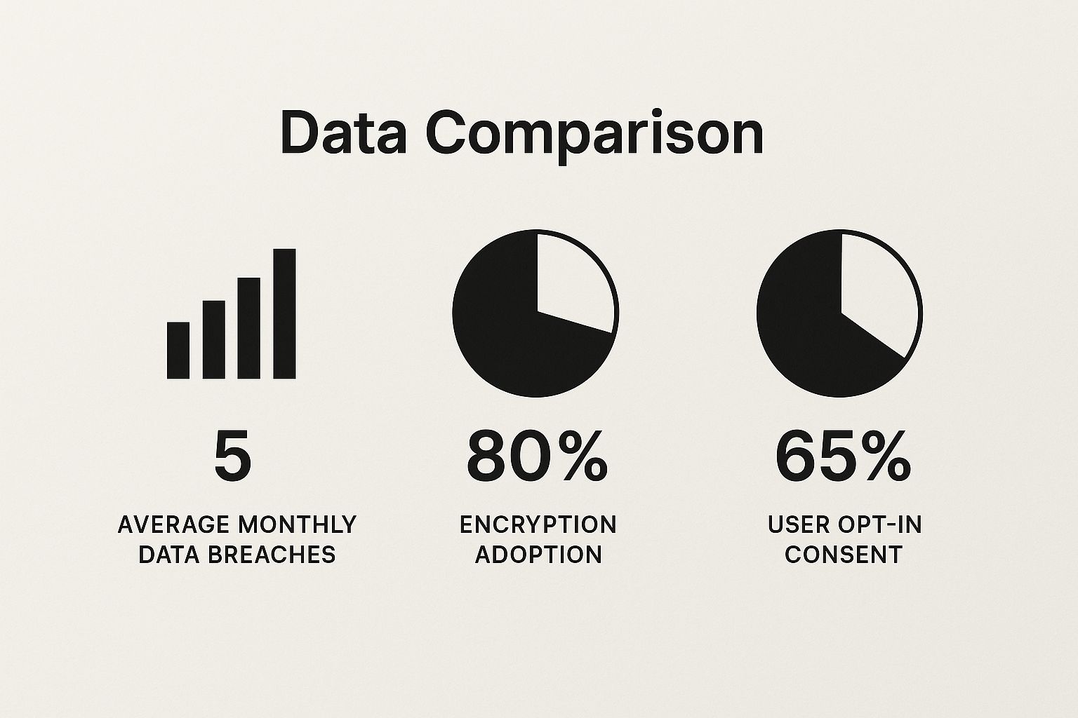Infographic comparing data breaches, encryption rates, and user consent rates for AI platforms.