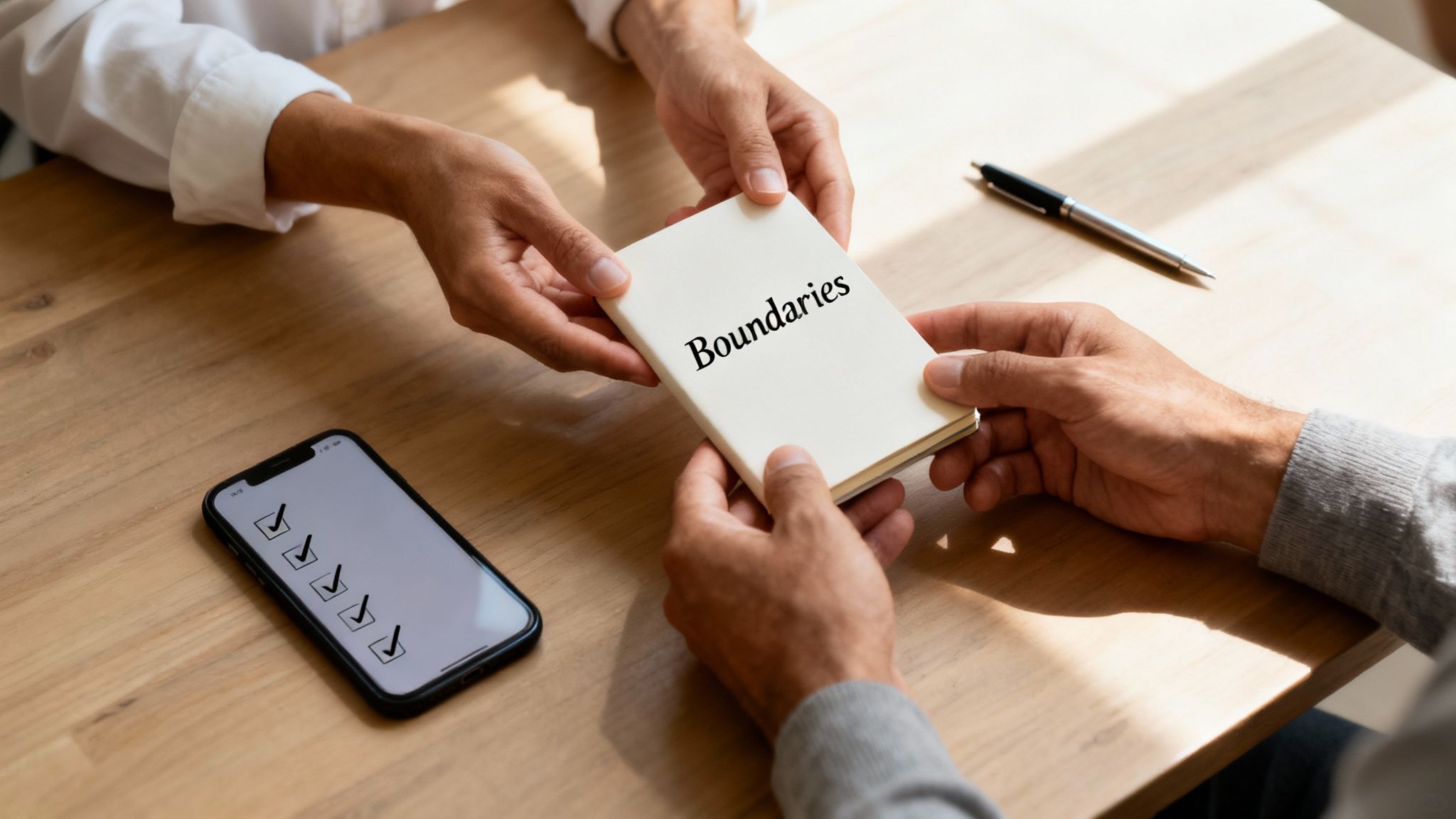 A close-up of two hands gently holding, symbolizing trust and connection in online interactions.