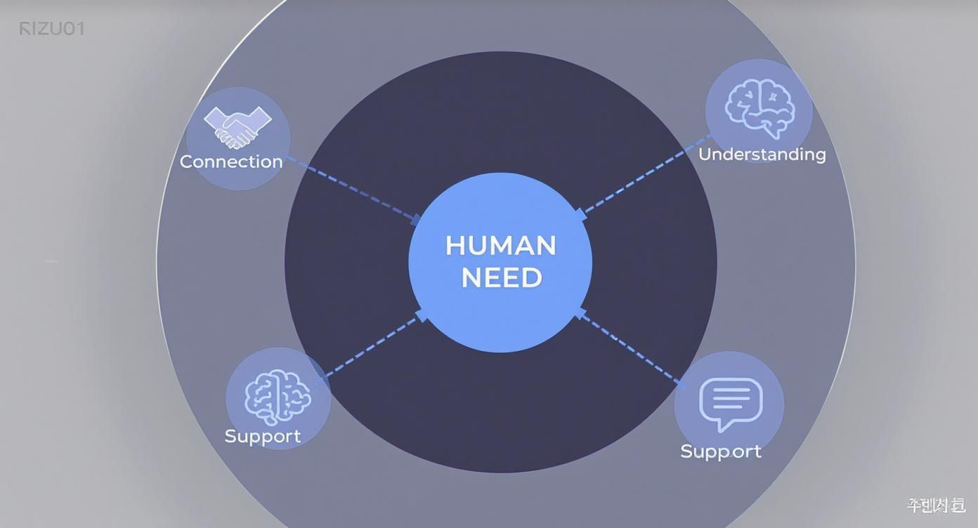 Infographic showing that AI Companionship is built on the human needs for Connection, Understanding, and Support