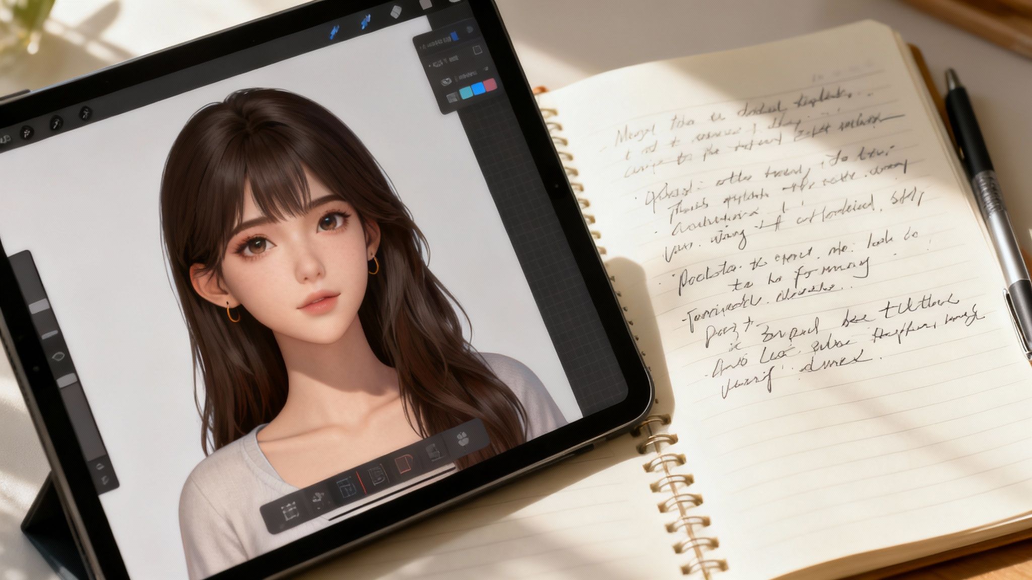 A detailed, artistic depiction of a woman's face, representing the visual creation of an AI girlfriend
