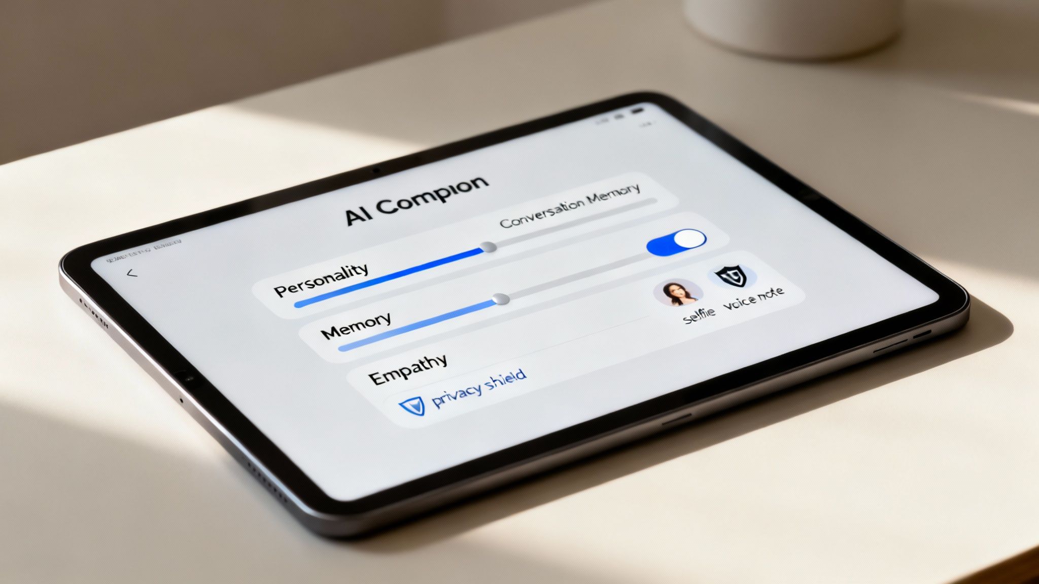 AI companion looking thoughtful