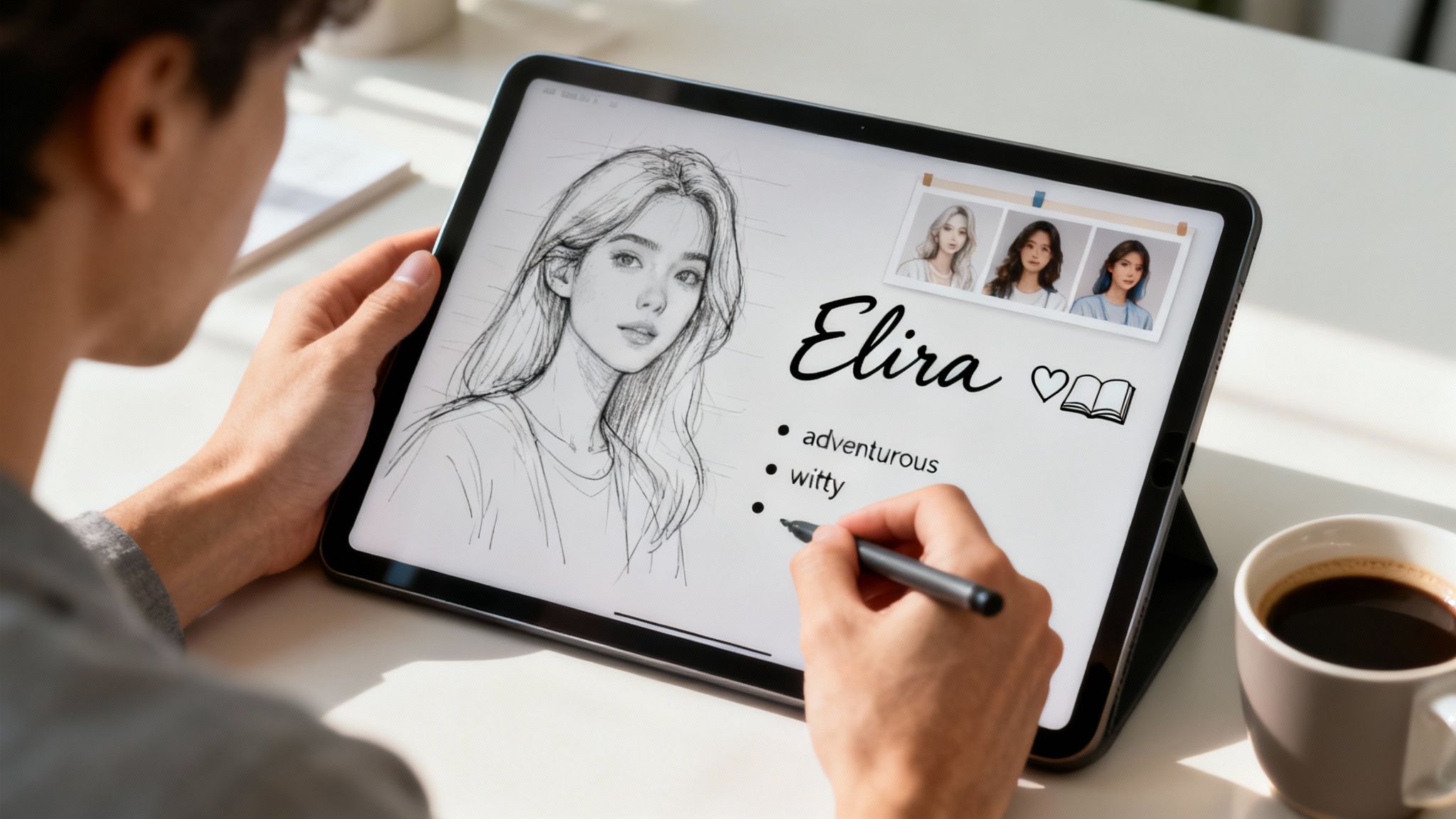 A person interacting with an AI companion on a tablet