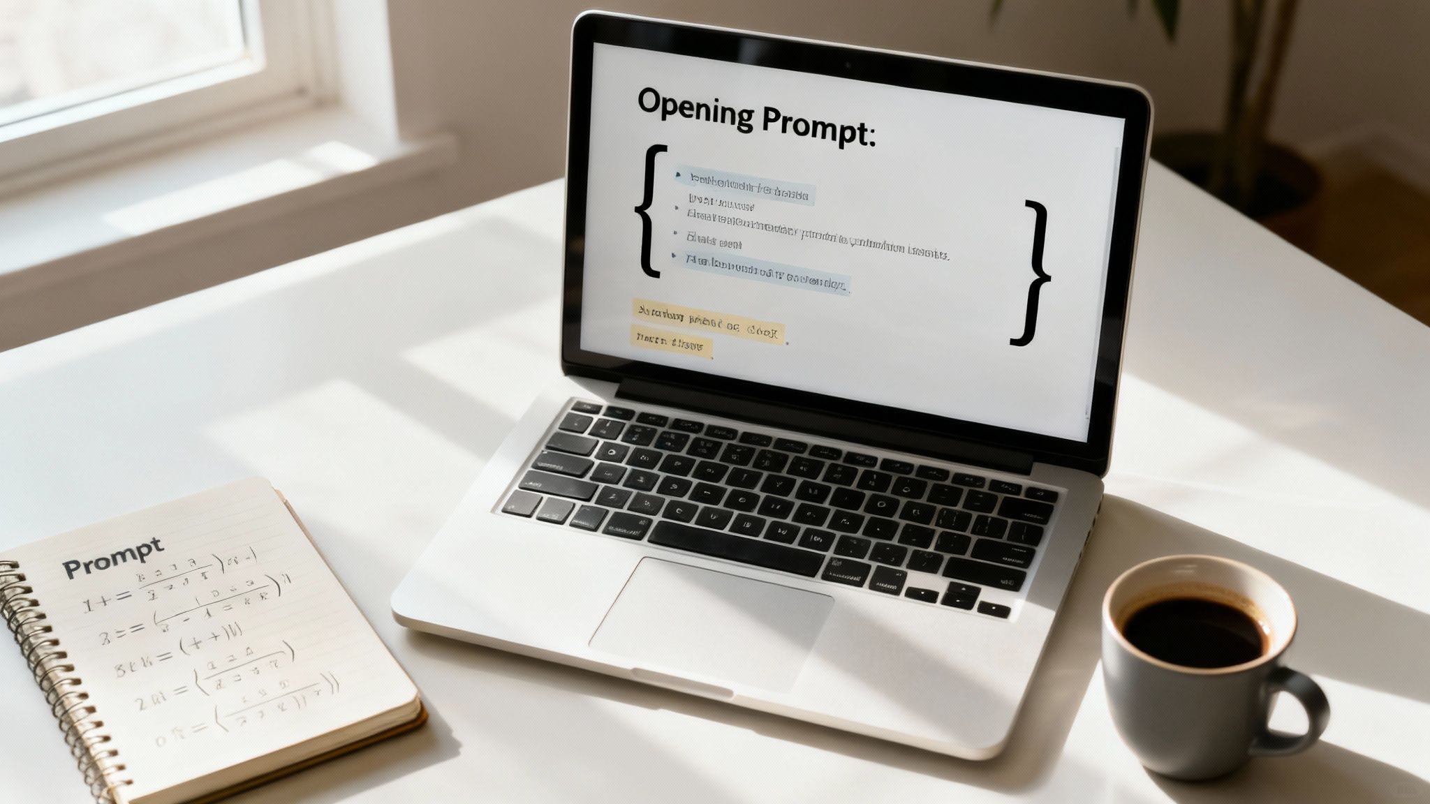 A close-up of a person typing on a laptop, with story-like text and fantasy imagery overlaying the screen.