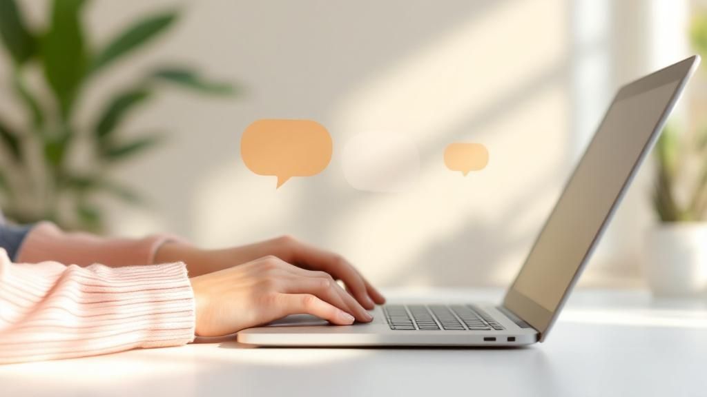 A person looking thoughtfully at a computer screen showing a chat interface, symbolizing troubleshooting a conversation.