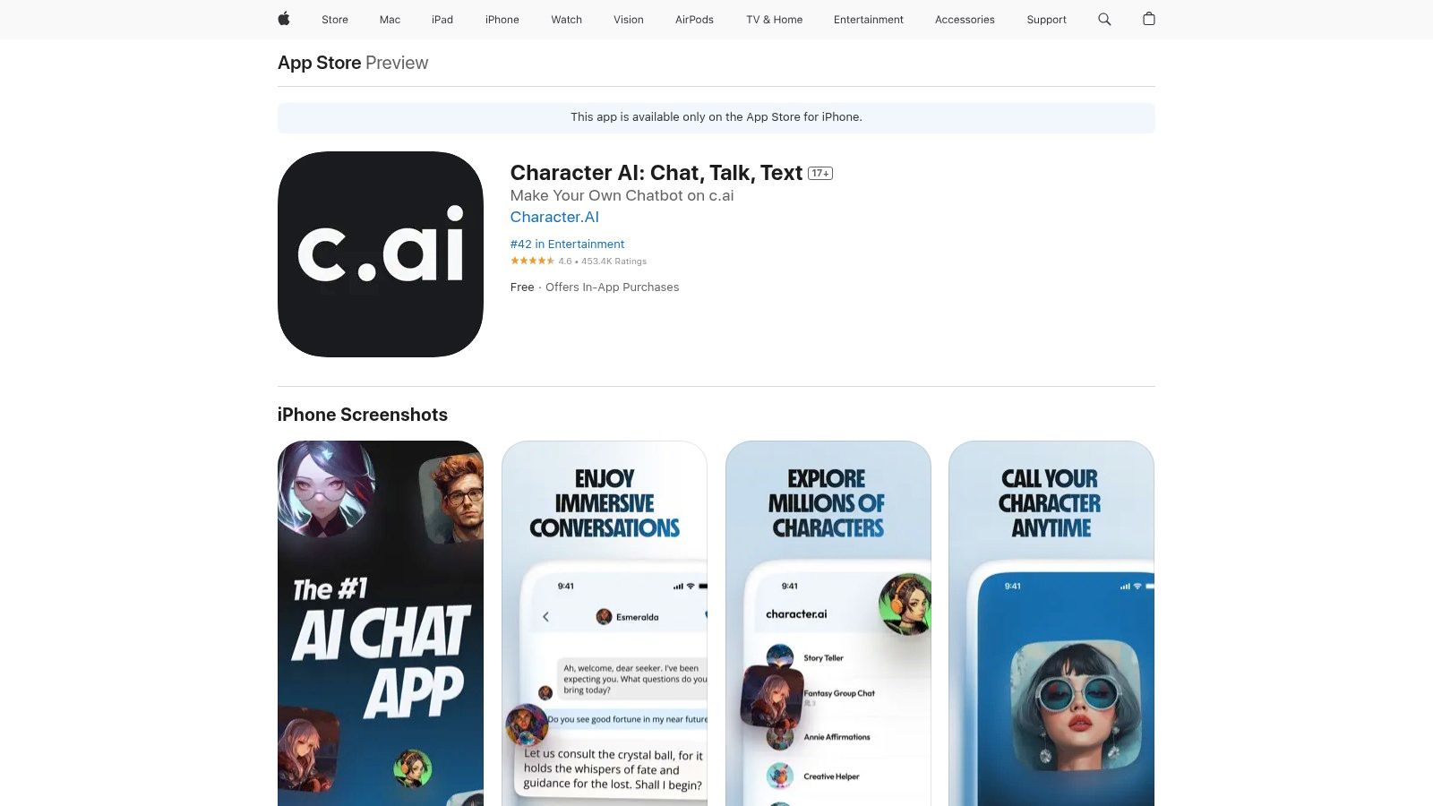 Character.AI on Apple App Store