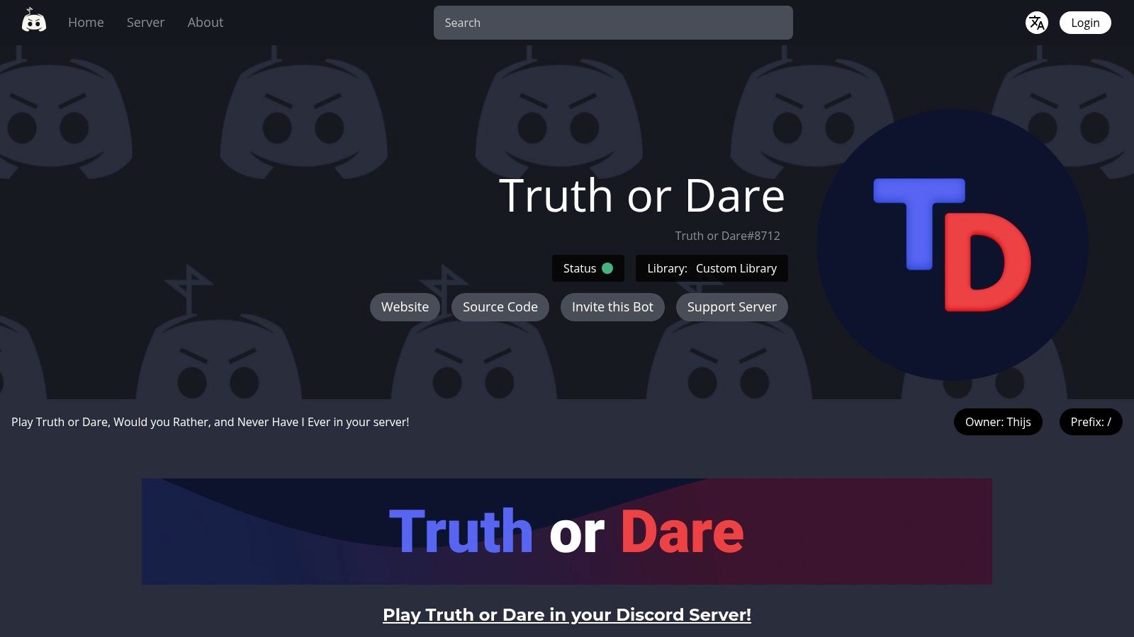 Discord.bots.gg — Truth or Dare (bot listing)