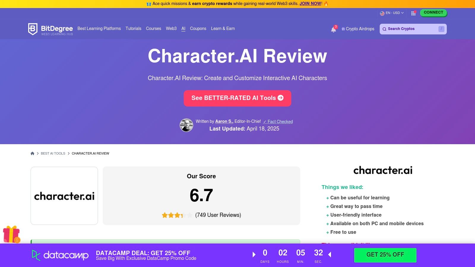 BitDegree's Character.AI Review