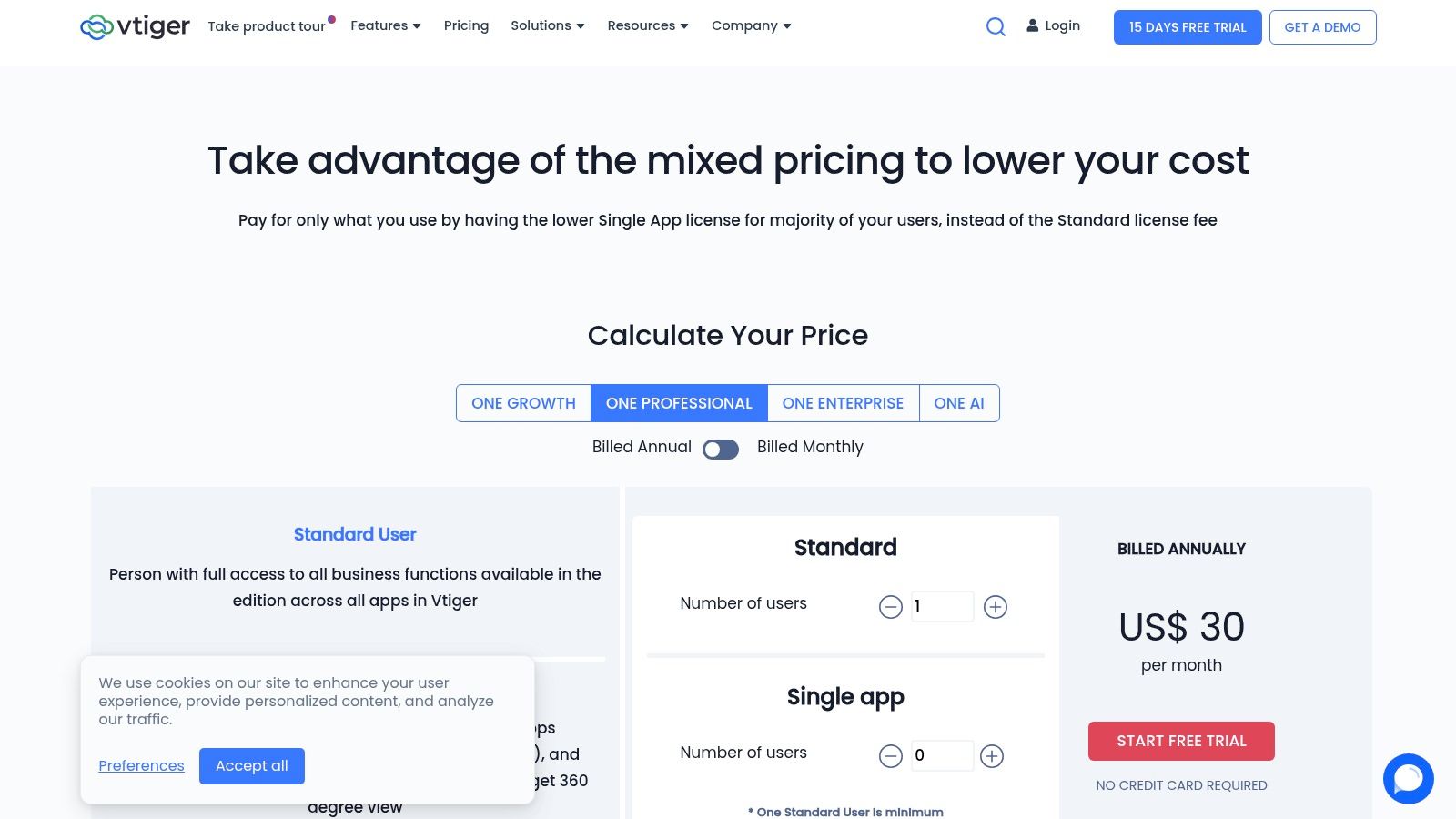 Interface do Vtiger CRM mostrando um dashboard de vendas