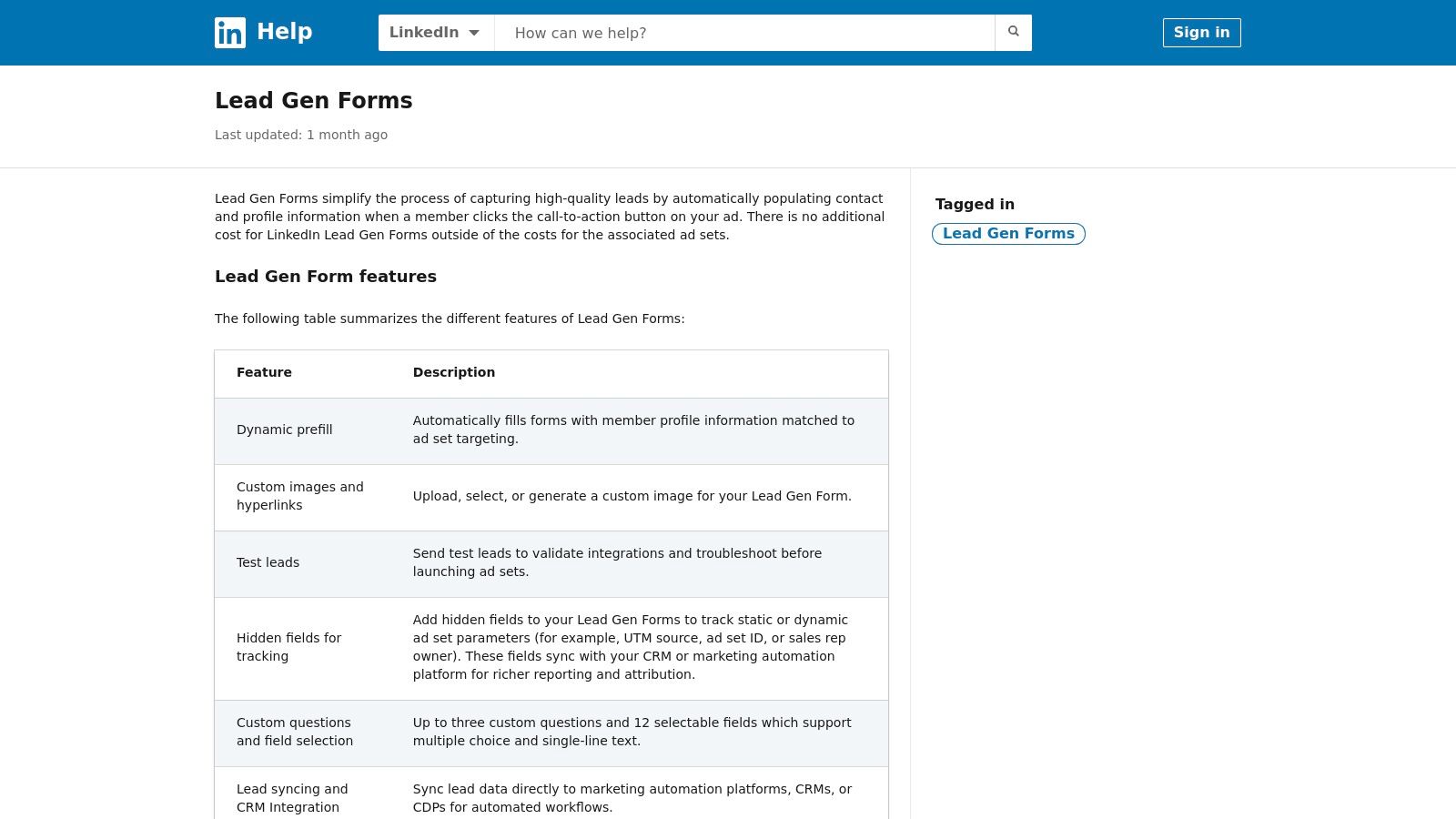 Interface de criação dos Lead Gen Forms no LinkedIn Ads, mostrando os campos de formulário.