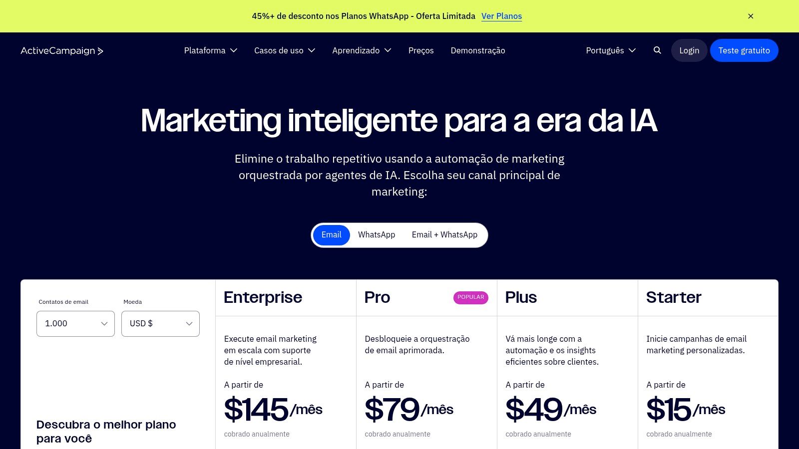 Interface da ActiveCampaign mostrando a construção de fluxos de automação para nutrição de leads.