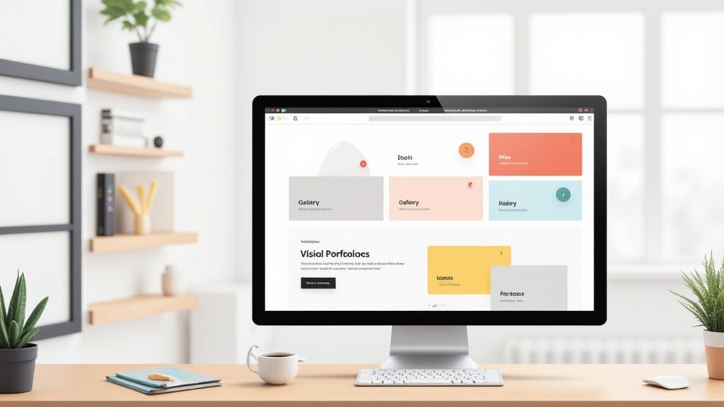 A professional online portfolio displayed on a laptop screen, showing a clean and modern design.