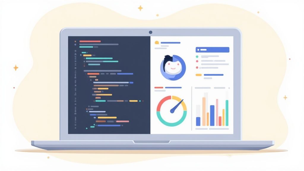 A professional portfolio being customized on a computer screen to fit a specific industry's style.
