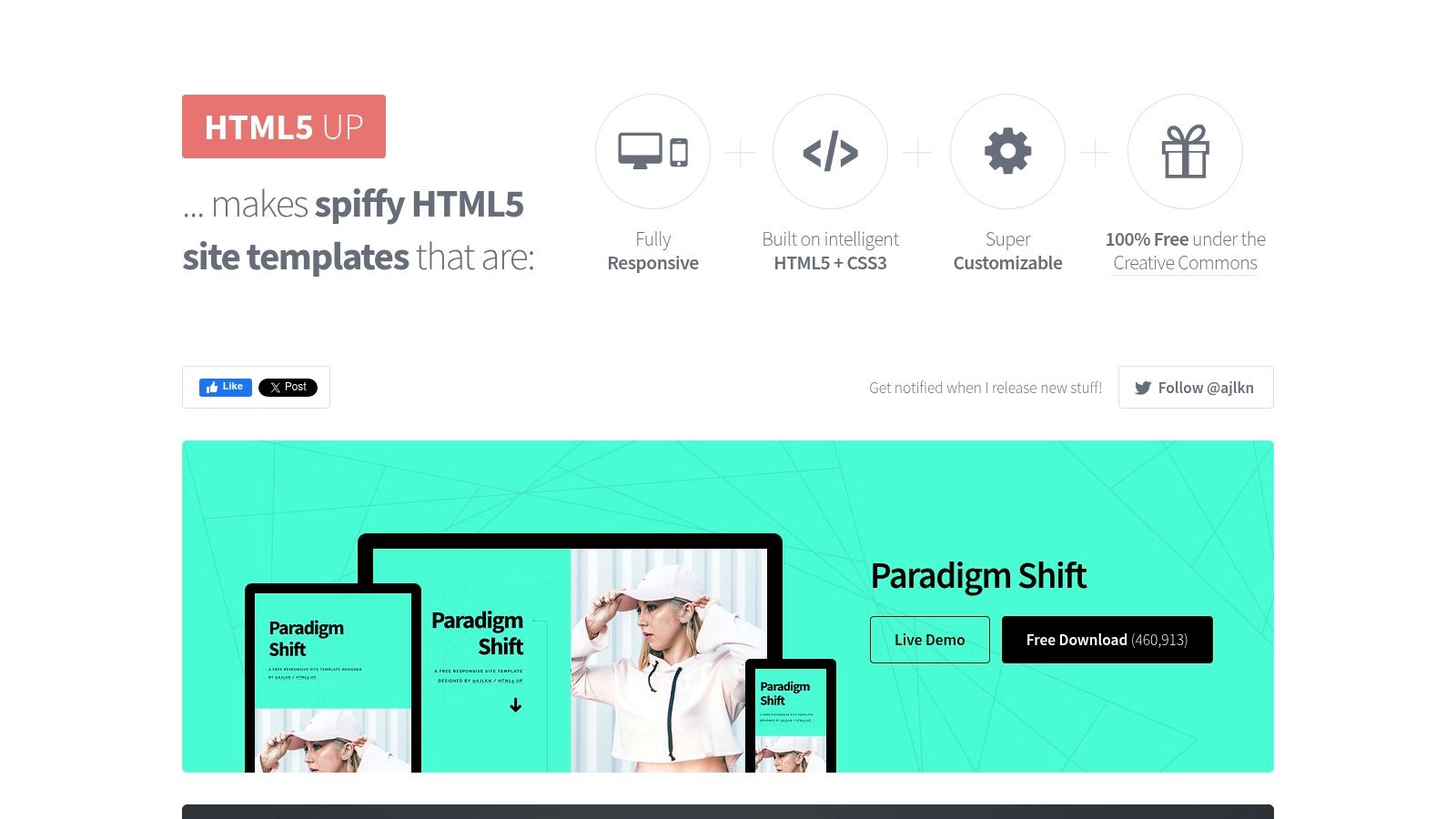 The HTML5 UP website homepage showing various minimalist website templates.