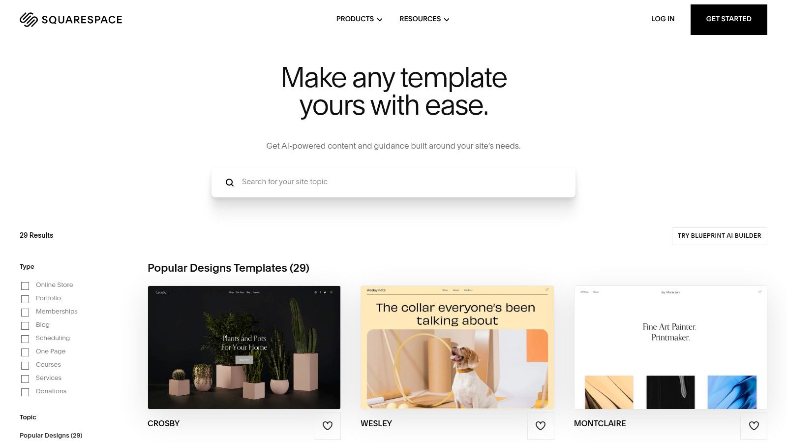 The Squarespace interface showing a variety of professional 'About Me' page templates