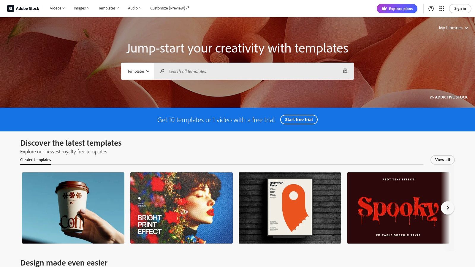 A screenshot of the Adobe Stock website showcasing a selection of professional portfolio templates for InDesign.