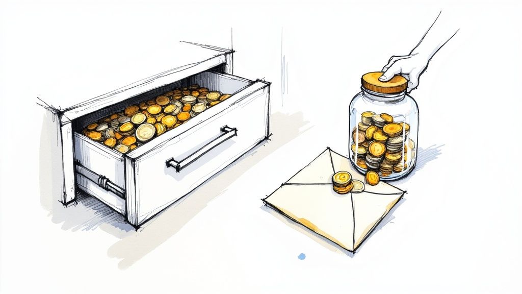 A collection of various euro coins spread out on a wooden surface, ready for exchange.