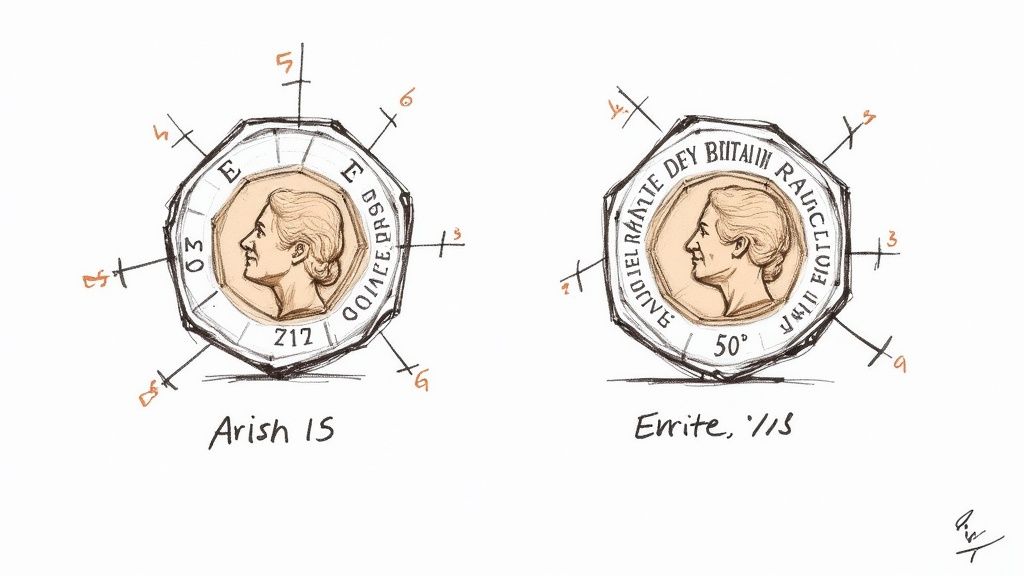 Close-up comparison of the two obverse portraits on the Battle of Britain 50p coins.