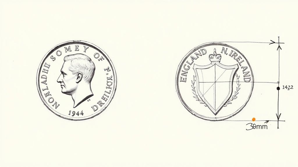 Close-up of a 1948 Half Crown coin