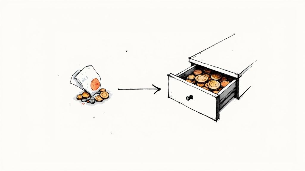 A large pile of mixed foreign coins ready for exchange