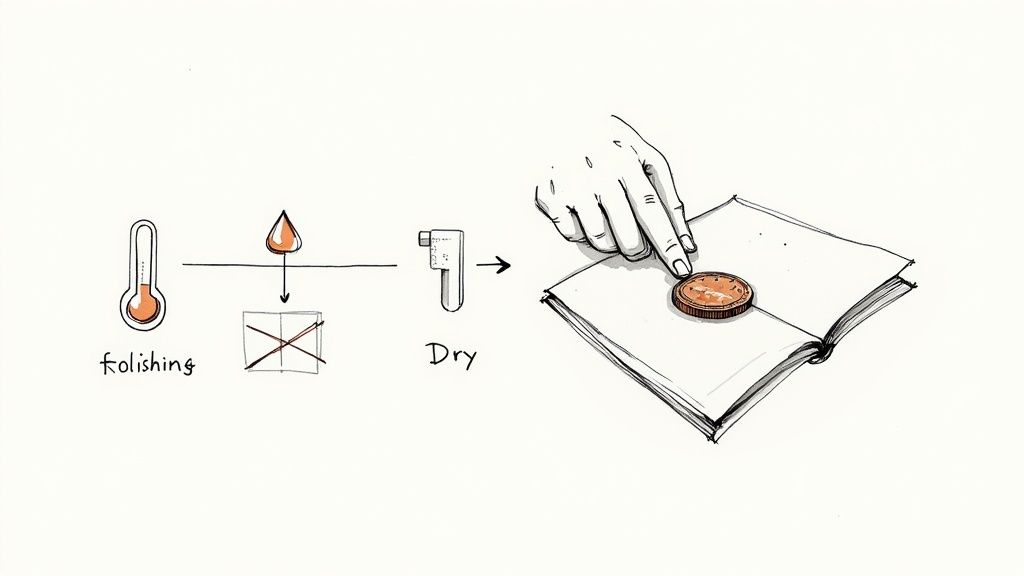 A collector wearing cotton gloves gently places a rare coin into an album for coins.