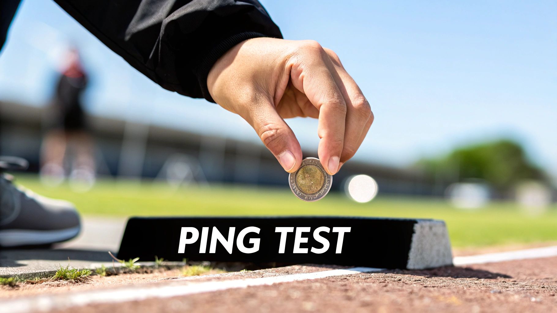 A person performing a ping test on a silver coin, listening to its sound.